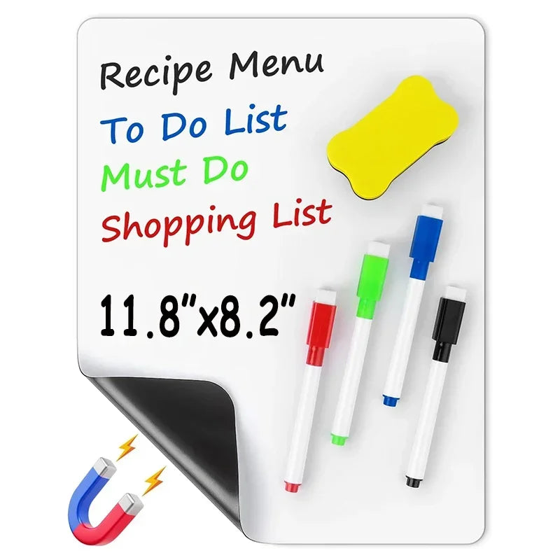 A4 Size Dry Erase Whiteboard for Fridge, Sticker Magnetic Whiteboard, Portable 11.8"x8.2" Planner for Refrigerator