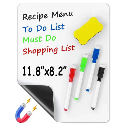 A4 Size Dry Erase Whiteboard for Fridge, Sticker Magnetic Whiteboard, Portable 11.8"x8.2" Planner for Refrigerator