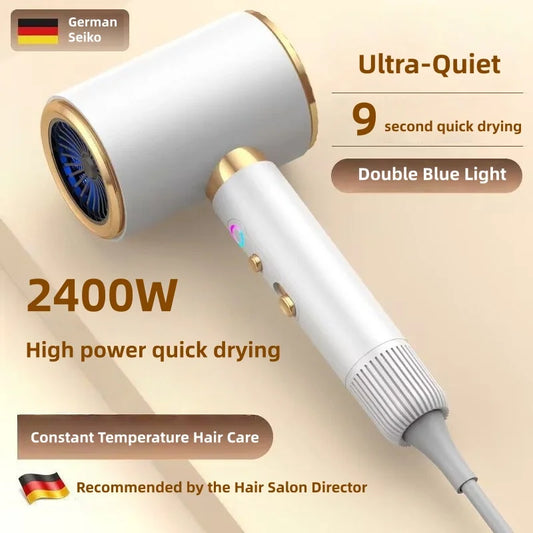 2026 New High-Speed Hair Dryer 2400W High-Power Blue Negative Ion Ultra Quiet Hair Salon Home Hair Dryer US/EU/UK/AU Plug