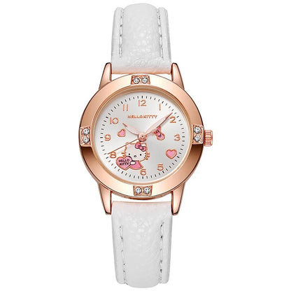 Sanrio Hello Kitty Children's Watch, Cinnamoroll Kuromi My Melody Cute Cartoon Rose Gold Wristwatch with Diamond, Children's Quartz Watch