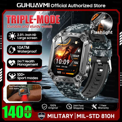 2026 New 1400mAh Large Battery Military Outdoor 2.01 inches Smart watch Men 10ATM Waterproof Bluetooth Call Sports Smart Watch