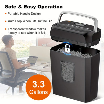 6-Sheet Cross-Cut Paper Shredder with 3.4-Gallon Wastebasket for Home Office, Shreds Credit Cards, Paper, Mail, Staples and Clips, Documents Shredder
