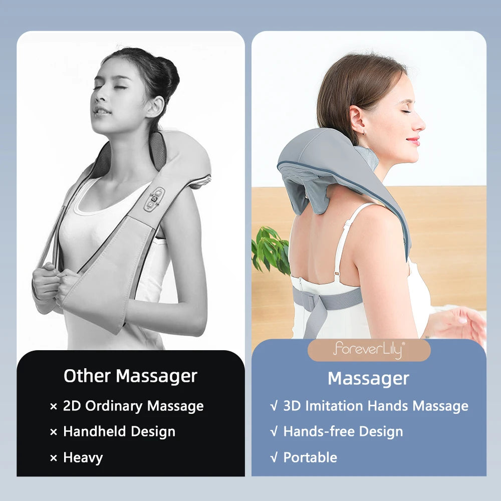 Foreverlily 26W Brushless Motor Neck and Shoulder Massager, Wireless Shoulder and Back Kneading Massage Shawl, Neck Masajeador