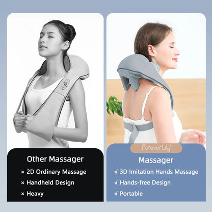 Foreverlily 26W Brushless Motor Neck and Shoulder Massager, Wireless Shoulder and Back Kneading Massage Shawl, Neck Masajeador