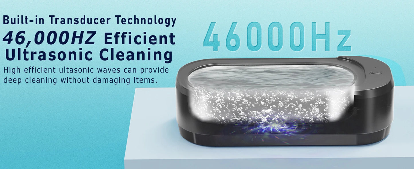 KUNPHY Ultrasonic Jewelry Cleaner 12oz 46KHz Professional Sonic Cleaner with One-Touch Operation for Rings, Glasses