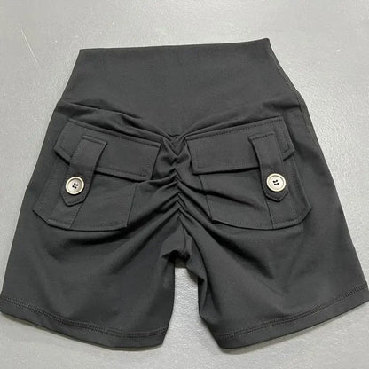 Summer Peach Butt Fitness Exercise Shorts, Three-Quarter Pants, Cargo Air Dry Pocket Yoga Tight Pants, Lift the hips Women's Shorts