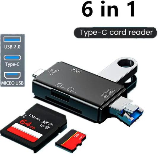 6-in-1 OTG Type C Card Reader USB 2.0 TF Micro SD Smart Memory Flash Drive Adapter for Mobile Phone Accessories