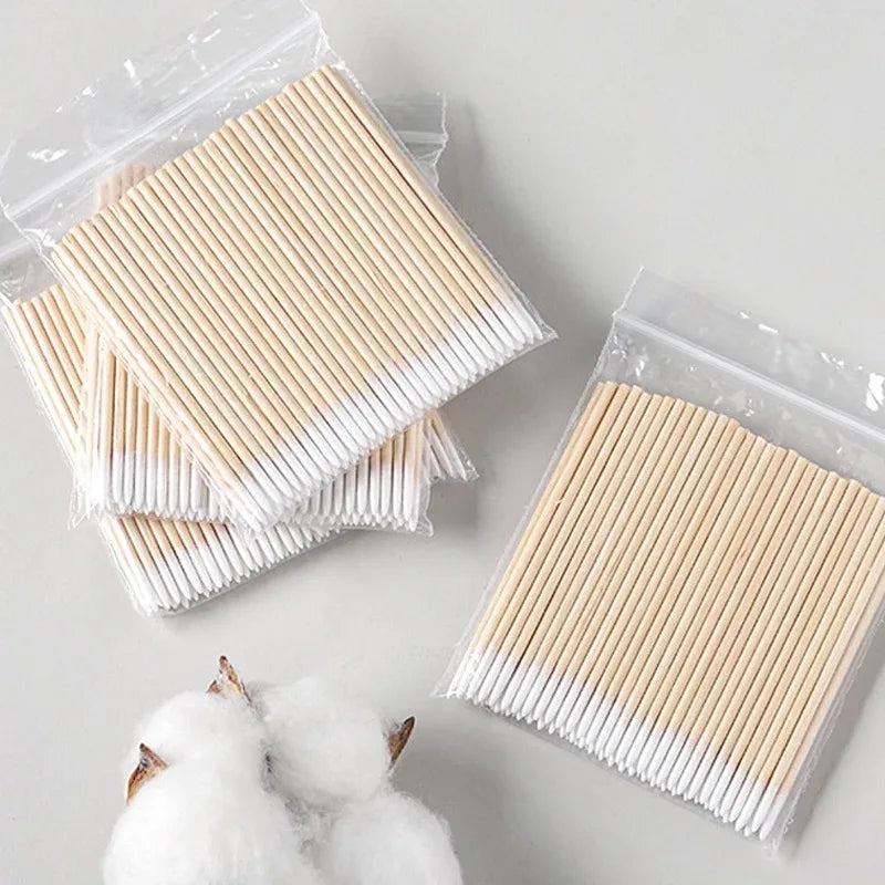 500/300/100Pcs Nails Wood Swab Clean Sticks Bud Tip Wooden Cotton Head Detail Corrector Manicure Nail Polish Remover Art Tool