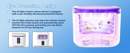 KUNPHY Dental Ultrasonic Retainer Cleaner Machine with UV Light Digital Timer for Denture Mouth Guard Aligner Night Guard 300ML