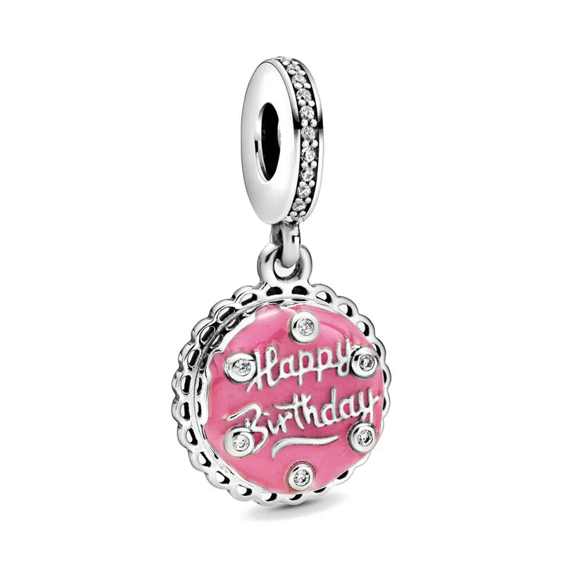 Hot Selling 925 Silver Pink Cake, Dog Paw, Luggage, Cup Bead Pendant Suitable for European Original Bracelet DIY Exquisite Jewelry