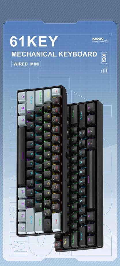 APAYADO K61 60% Mini Wired Gaming Mechanical Keyboard Phantom RGB, 61 Keys, Red/Blue Switch, Ergonomic, Portable for PC/Laptop