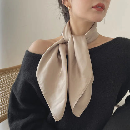 Luxury Solid 70*70cm Silk Square Scarf Women Soft Satin Hairband Neckerchief Tie Female Headband Foulard Bag Ribbon Gift