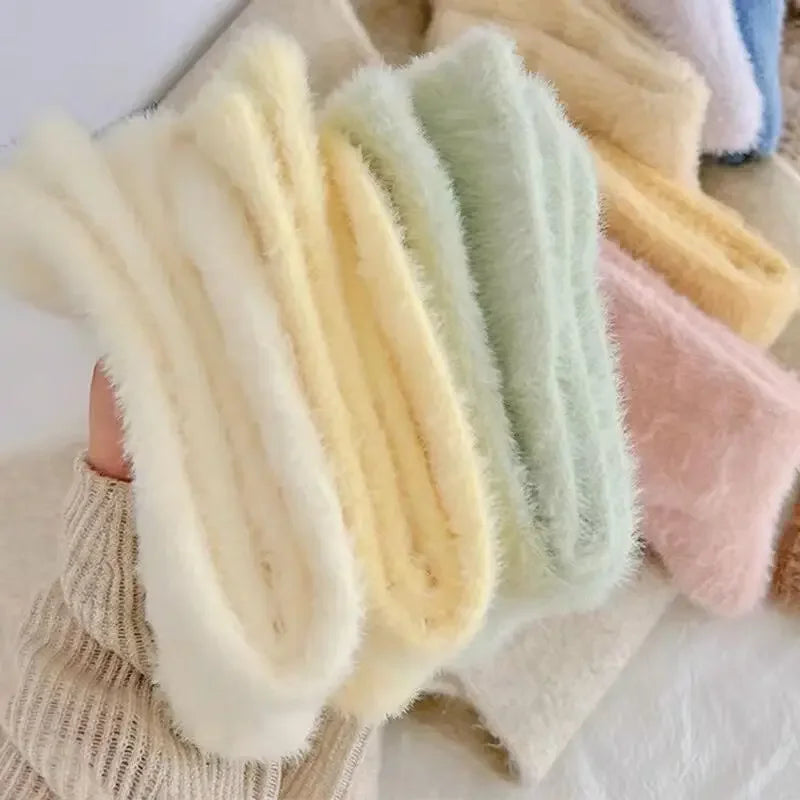 1-3pairs Mink Fleece Long Socks Women Mink Velvet Thicken Plush Mid-tube Sock Winter Warm Soft Lovely Coral Sleeping Sox