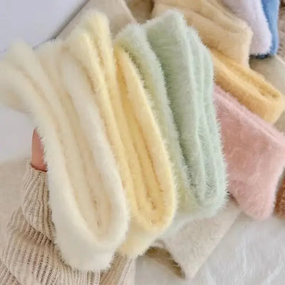 1-3pairs Mink Fleece Long Socks Women Mink Velvet Thicken Plush Mid-tube Sock Winter Warm Soft Lovely Coral Sleeping Sox