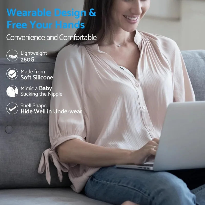Portable Breast Pump Hands Free Wireless Wearable Electric Breast Pump BPA Free 4 Modes 12 Levels Silicone with LED Display