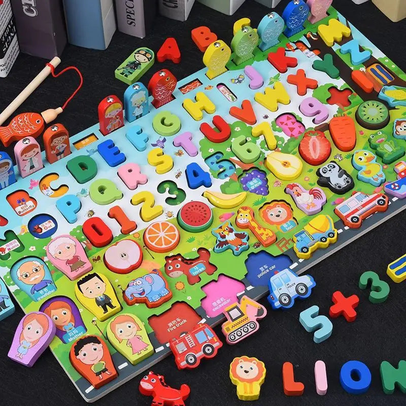 Juguetes Montessori de madera para niños, tablero ocupado, animales, matemáticas, pesca, números a juego, forma digital, juguetes educativos para niños, regalos