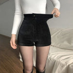Women's Black Goth Pants Shorts, High Waist Spring Autumn Fashion, Tight Sexy Stretch Y2K Corduroy Female Casual Pants