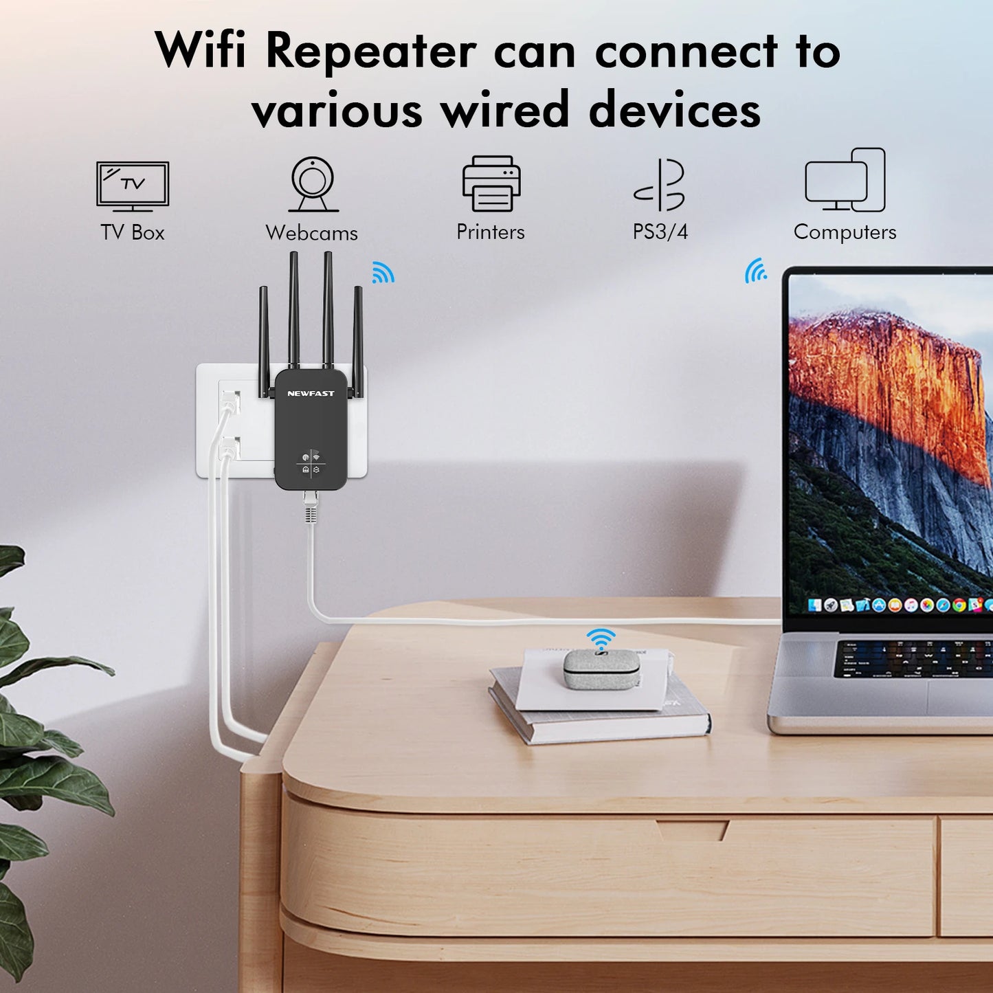 Newfast 1200Mbps WiFi Repeater Long Range OLED 5Ghz WiFi Signal Extenders Amplifier Signal Booster Antenna Repeater UK Plug