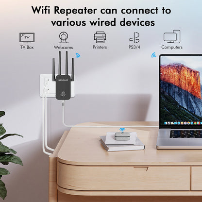 Newfast 1200Mbps WiFi Repeater Long Range OLED 5Ghz WiFi Signal Extenders Amplifier Signal Booster Antenna Repeater UK Plug