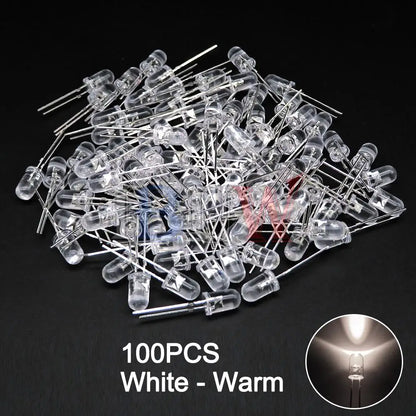 100PCS/LOT, 5mm LED Diode, F5 Assorted Kit, White Green Red Blue Yellow Orange Pink Purple Warm White DIY Light Emitting Diodes, IBUW