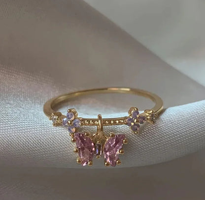 New Cute Colorful Zircon Flower Ring For Women Girl, Fashion Vintage Zircon Adjustable Rings, Jewelry Gift