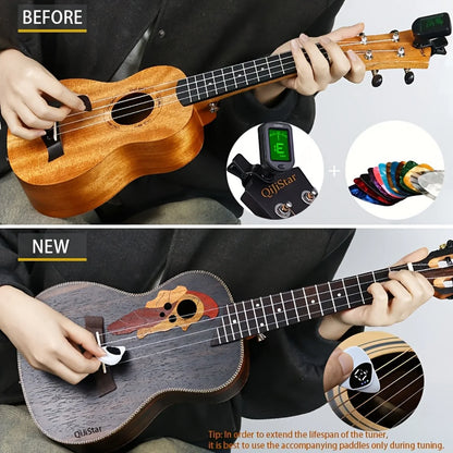 2-in-1 Guitar Pick & Tuner - Portable, Multi-Purpose Pitch Calibrator for Folk Guitars and Ukuleles, 12-Tone Equal Temperament,
