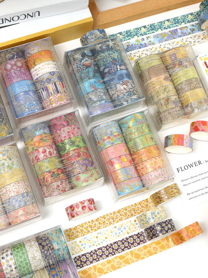 Creative Floral Hot Foil Washi Tape Set, 12 Rolls Decorative Masking Tape for Scrapbooking, Journaling, DIY Gift Supplies