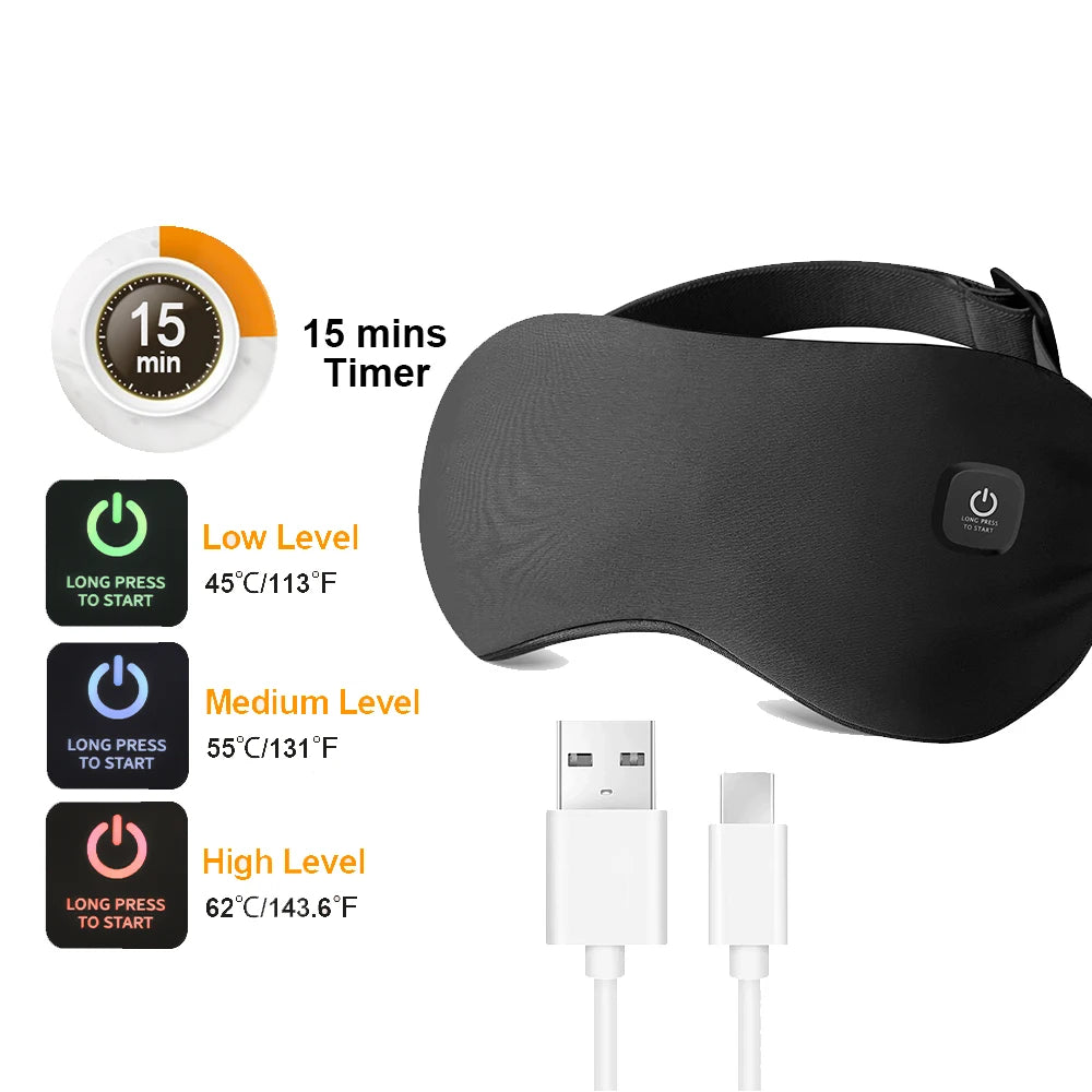 USB Charging Hot Compress Eye Mask for Dry Eye Relief, Heated Massage Steam Eyemask with Remote Control for Office and Sleeping Use