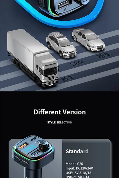 Car MP3 Player FM Transmitter Car Charger Type C Bluetooth 5.0 Handsfree Bluetooth Calling Super Quick Charge Adapter for Car