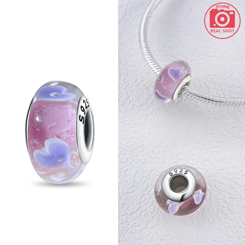 Original 925 Silver Charms Flower Blue Star Green Turtle Glass Beads Fit Bracelet Women DIY Gift Murano Jewelry Accessories