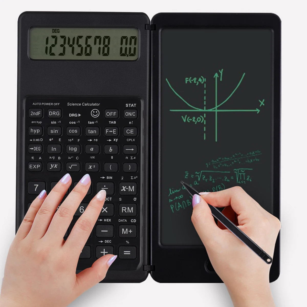 Foldable Scientific Calculator 10-Digit Digital Large Display with an Erasable Writing Tablet Digital Drawing Pad Math Calculator