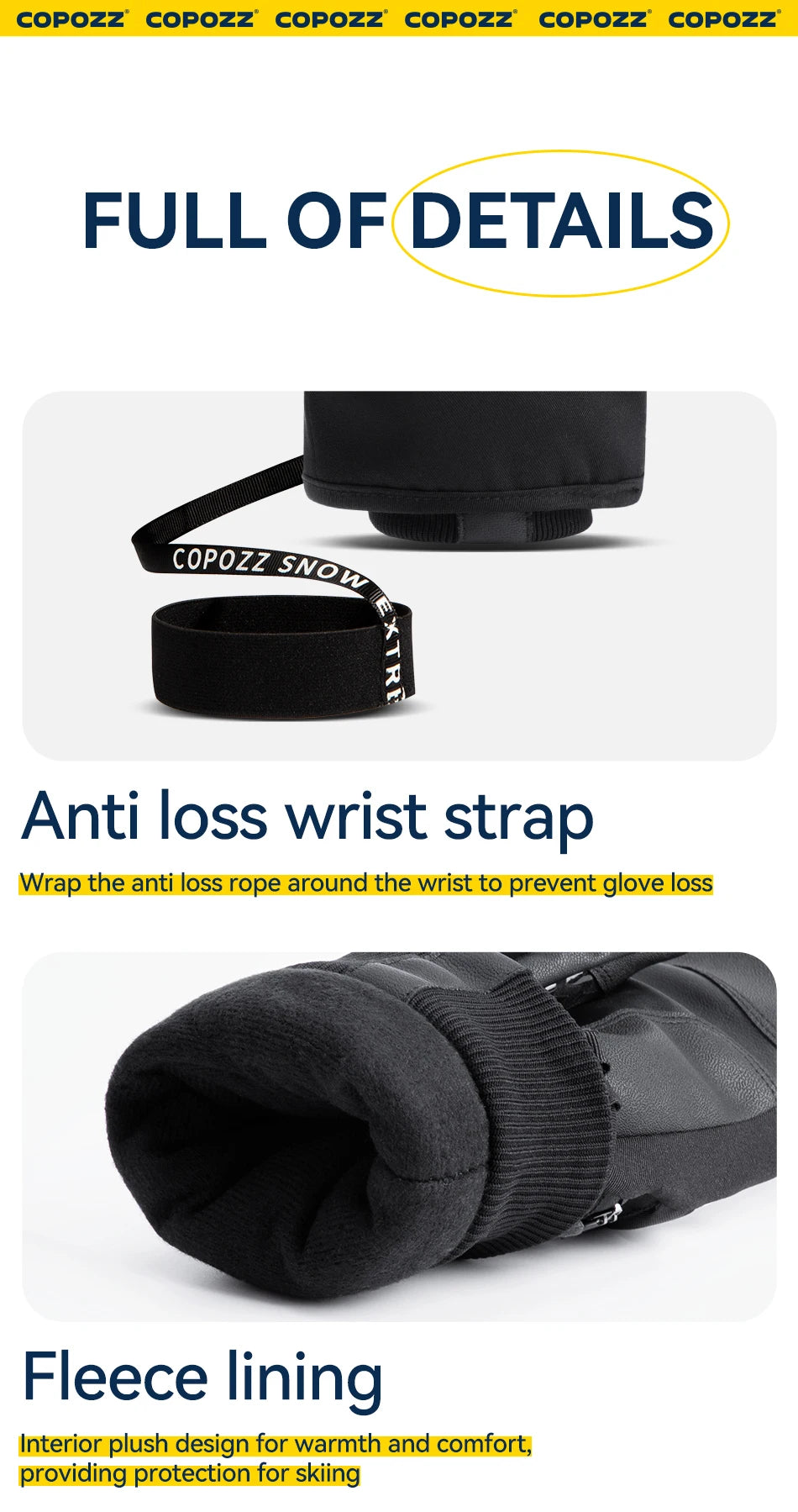 COPOZZ Upgrade Thicken Ski Gloves Winter Men Women 3M Thinsulate Thermal Snowboard Gloves Waterproof Warm Mittens Ski Gloves