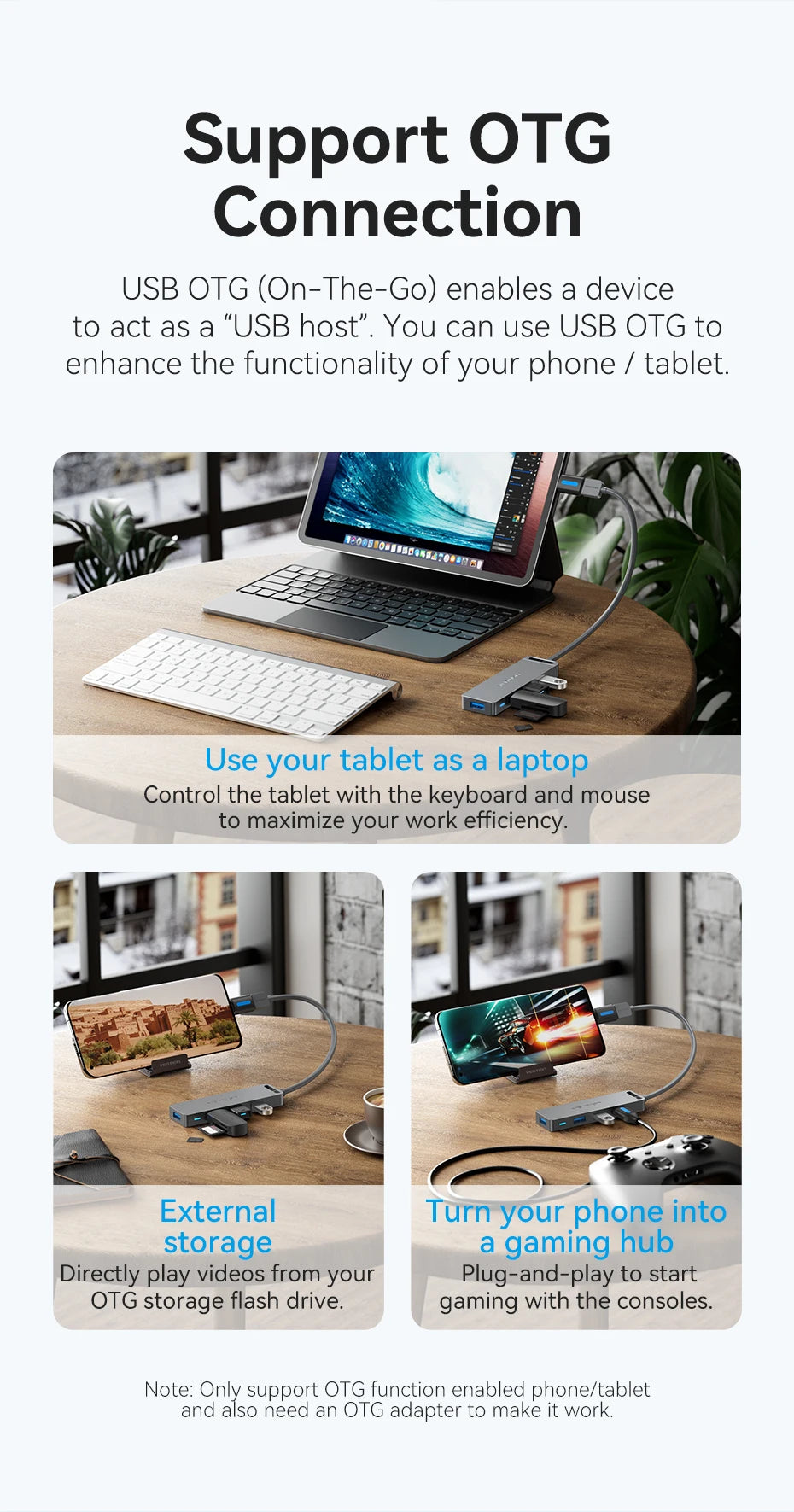 USB Hub, High Speed 4 Ports, Multi USB 3.0 to USB 3.0 Hub Splitter Adapter for MacBook Pro iPad Pro Xiaomi Lenovo USB Hub, VENTION