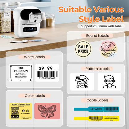 Zodzi M220 Label Printer 75mm Thermal Label Maker for Barcode Address Labeling Mailing File Folder Labels for Phone & PC