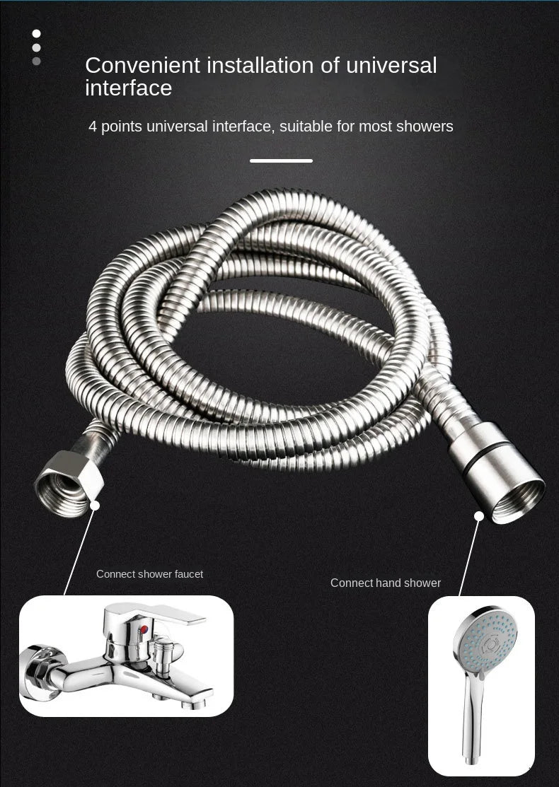 1.5/2M Black/Silver SUS 304 Flexible Shower Hose Long Bathroom Shower Pipe Extension Water Pipe Pull Pipe Bathroom Accessories