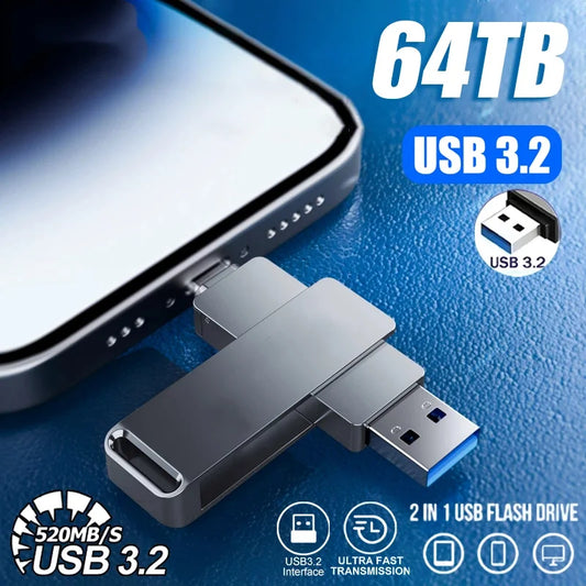 64TB USB 3.2 Flash Drive Metal Ultra-Speed Pen Drive 16TB 8TB Waterproof Type-C USB PenDrive For Computer Storage Devices 2026