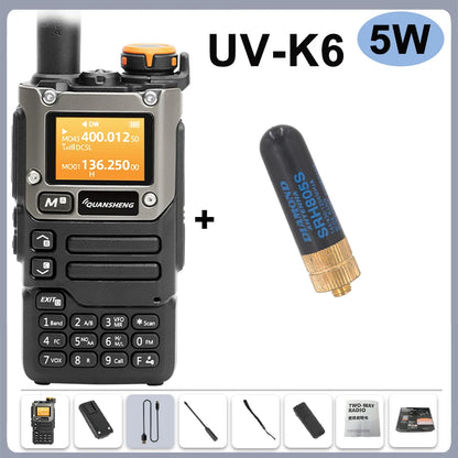 Quansheng UV-K6 Walkie Talkie 5W Radio de banda aérea Carga tipo C UHF VHF DTMF FM Scrambler NOAA Frecuencia inalámbrica Radio CB de dos vías