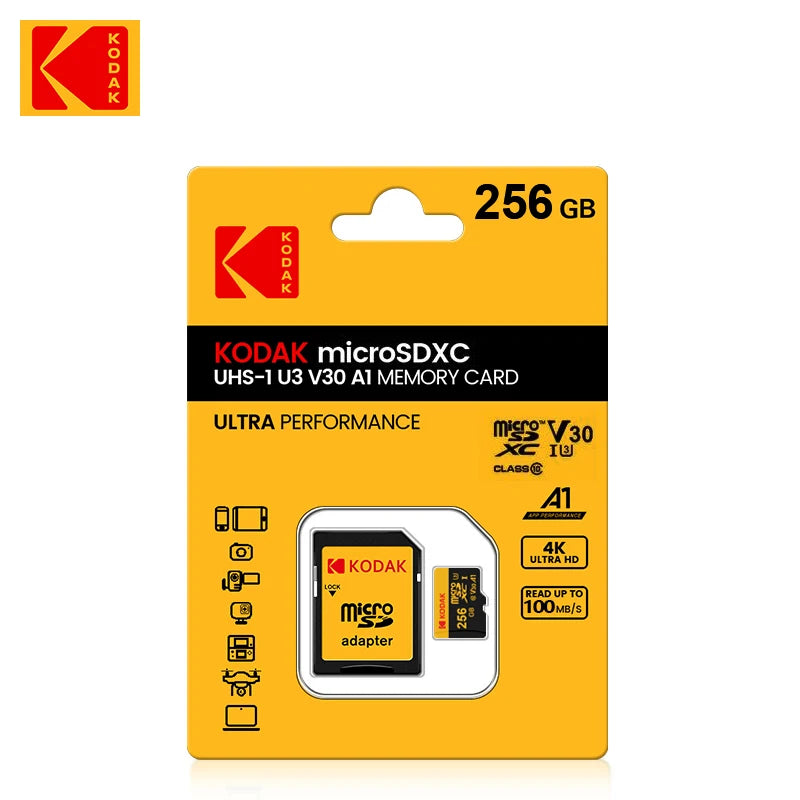 KODAK 100% Original Micro sd Card 32GB 64GB 128GB 256GB Microsd Memory Card Class10 SDXC U3 4K TF Card for Drone Phone