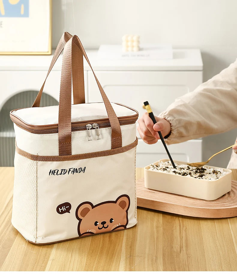 WORTHBUY Cute Thermal Lunch Box Bag, Student Portable Large Capacity Insulated Lunch Bag, Waterproof Reusable Picnic Cooler Bag