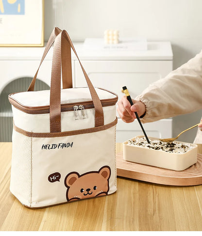 WORTHBUY Cute Thermal Lunch Box Bag, Student Portable Large Capacity Insulated Lunch Bag, Waterproof Reusable Picnic Cooler Bag
