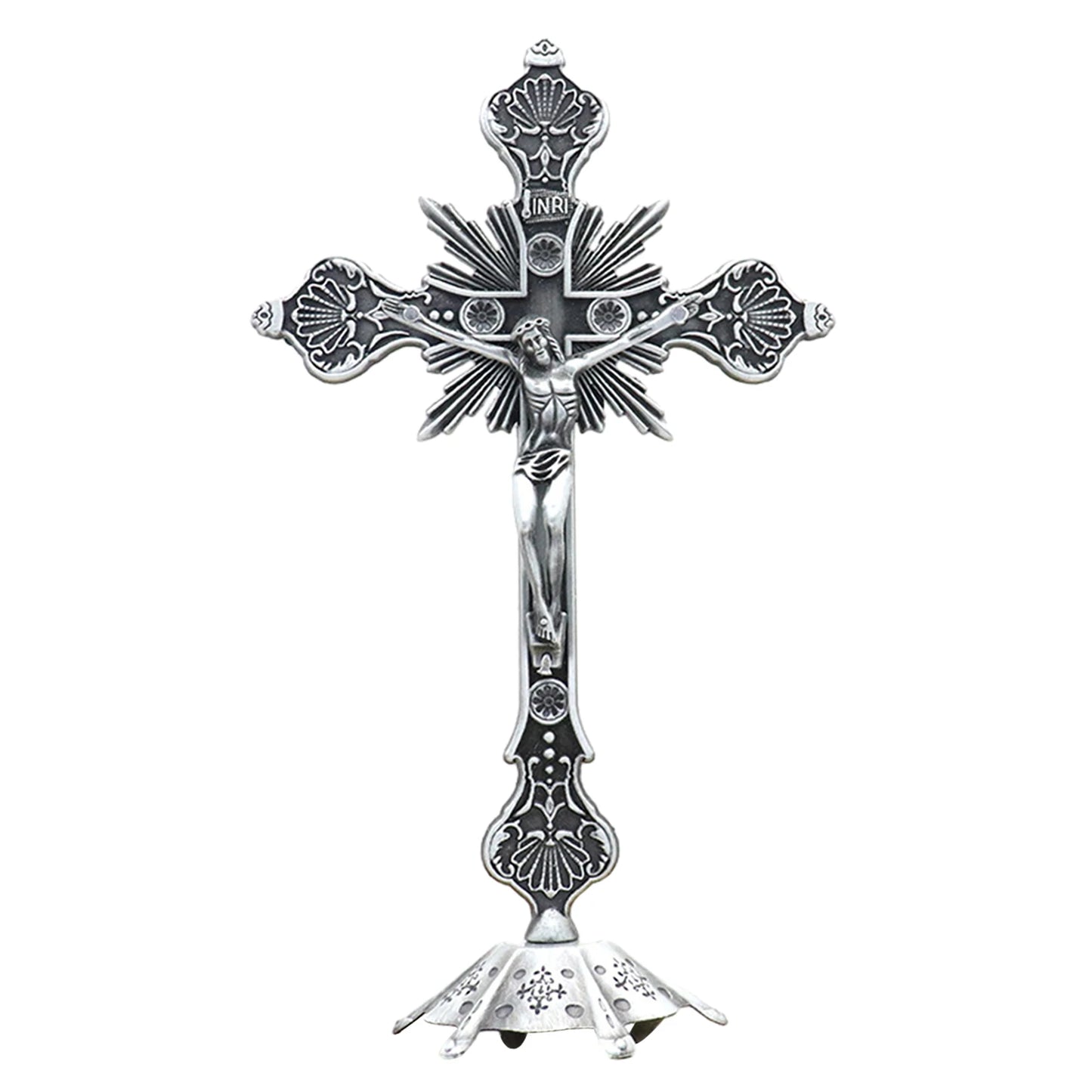 Jesus Crucifix Sculpture, Jesus Cross Statue Catholic Figurine Standing Crucifix for Home Altar, Living Room, Table, Bedroom