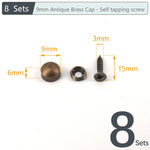 8Sets, Brass Decorative Nail, Mirror Advertising Board Cap Cover Self-tapping Screw, 9mm/12mm/13mm/15mm