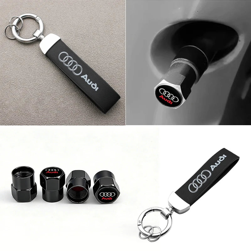 Anti-Rust Car Tire Valve Stem Caps Suede Keychain For Audi Sline A3 A1 A4 A6 B8 A5 B7 C7 A7 A8 B9 B6 C6 R Auto Wheel Accessories