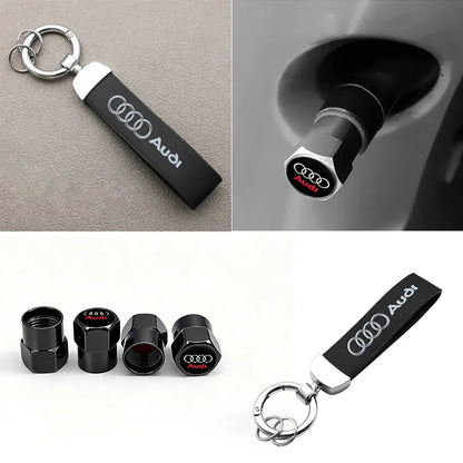 Anti-Rust Car Tire Valve Stem Caps Suede Keychain For Audi Sline A3 A1 A4 A6 B8 A5 B7 C7 A7 A8 B9 B6 C6 R Auto Wheel Accessories