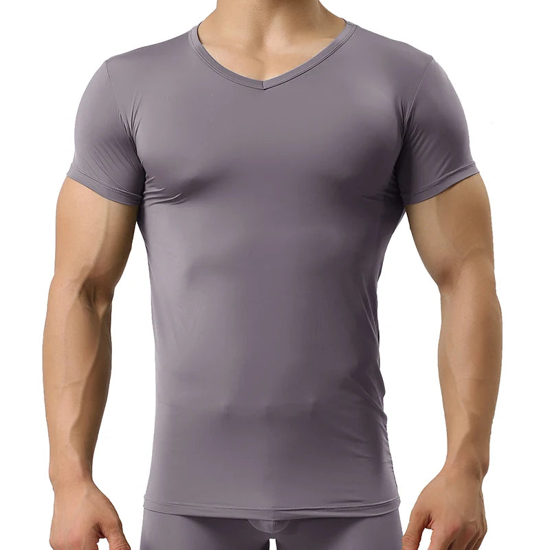 Ice Silk T-Shirt for Men Summer Breathable Short Sleeve Tops Men's Quick Dry T-shirt Trainer Slim Tops