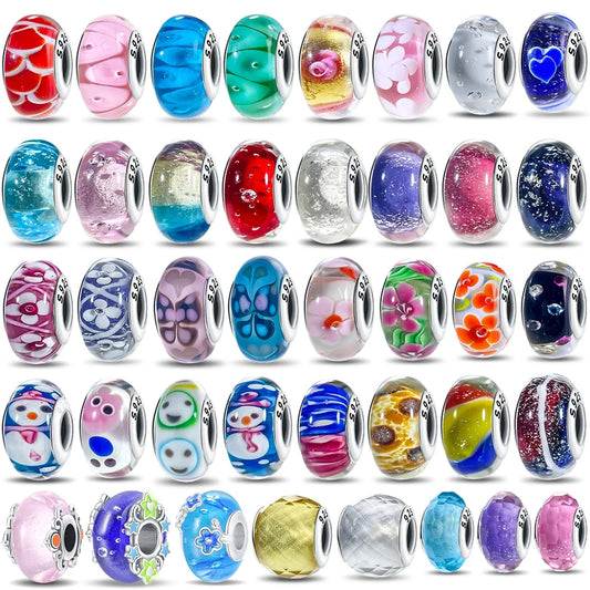 Original 925 Silver Charms Flower Blue Star Green Turtle Glass Beads Fit Bracelet Women DIY Gift Murano Jewelry Accessories