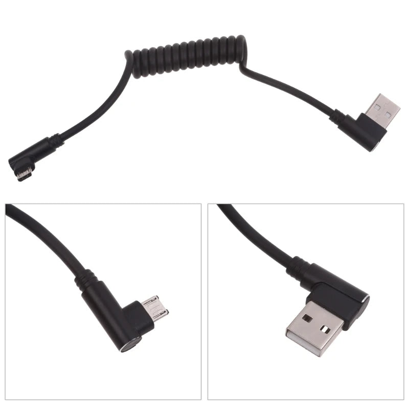 60W Fast Charging USB C to USB2.0, USB A to Micro USB, Type C to Type C Coiled Cable, 90 Degree Right Angle Design Cable for Smartphone Tablet Speaker Headphone