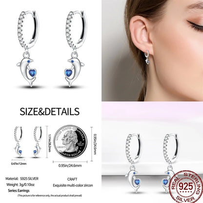 925 Sterling Silver Moon Universe Starry Sky Series Charm Earrings Women Blue Shiny Zircon Daily Wear Jewelry
