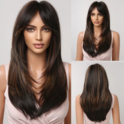 CharmSource Blonde Long Hair Natural Straight Wig, Synthetic Wigs  for Women Daily Party High Density