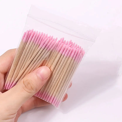100/200/300/500Pcs Nail Double-Head Wood Swab Cleaning Sticks Pink Dual-Tipped Cotton Head Cleaning Swab Nail Polish Remover 7cm